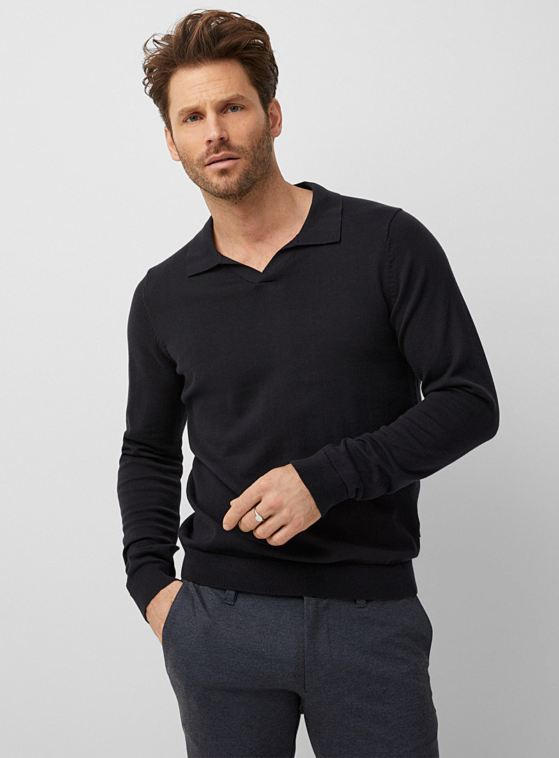 Only & Sons Marine Blue Johnny collar sweater for men