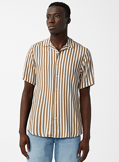 Only & Sons Dark Grey Seaside stripe camp shirt Comfort fit for men
