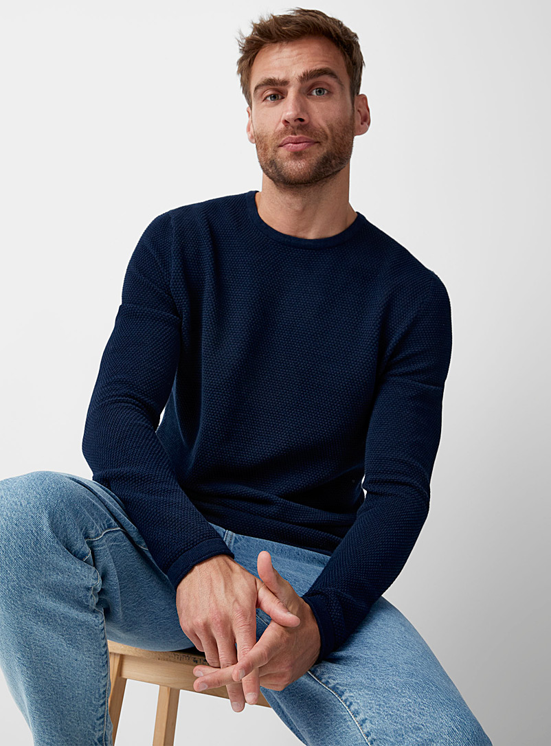 Only & Sons Blue Embossed knit sweater for men