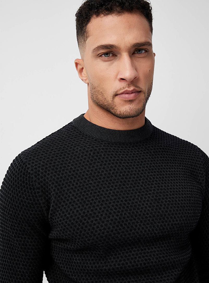 Only & Sons Charcoal Embossed dot sweater for men