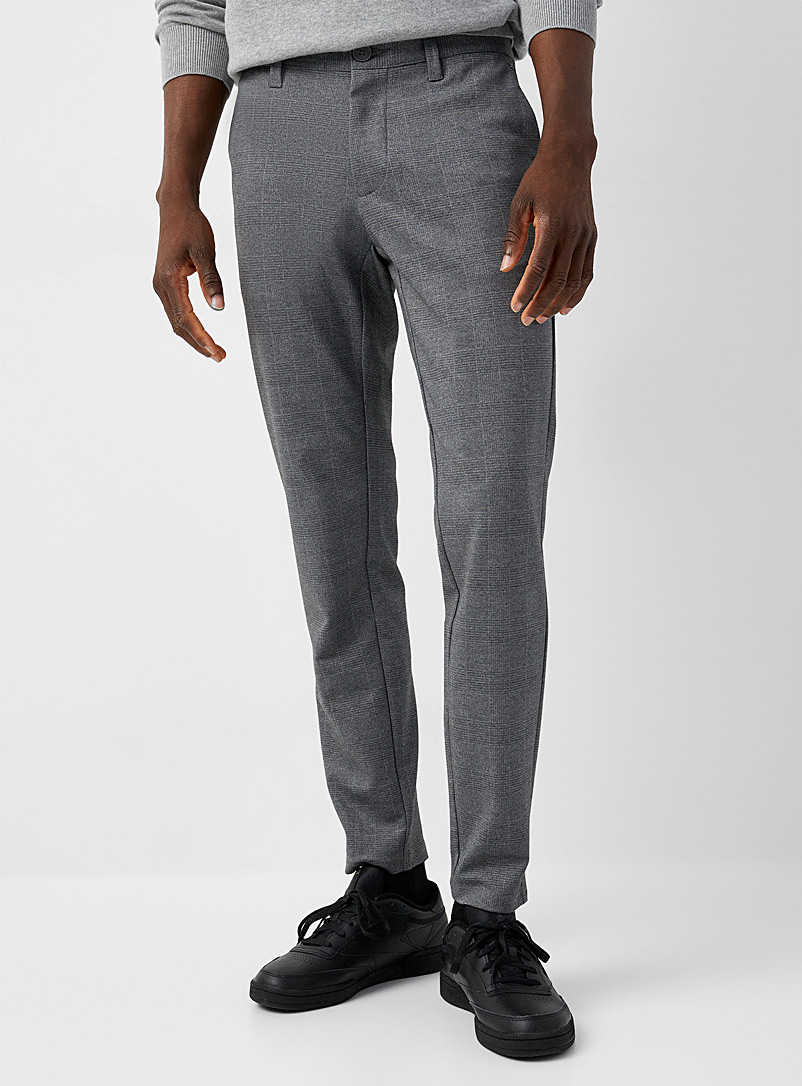 Only & Sons Grey Mark heathered check pant <b>Tapered fit</b> for men
