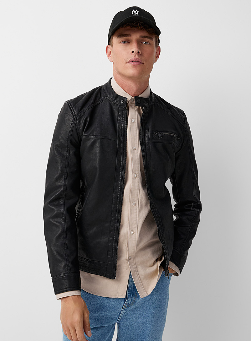 Only & Sons Black Faux-leather biker jacket for men