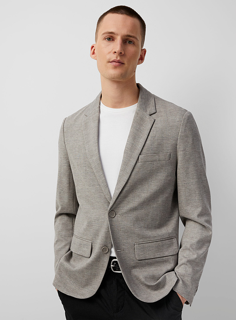Only & Sons Sand Taupe check knit jacket Slim fit for men