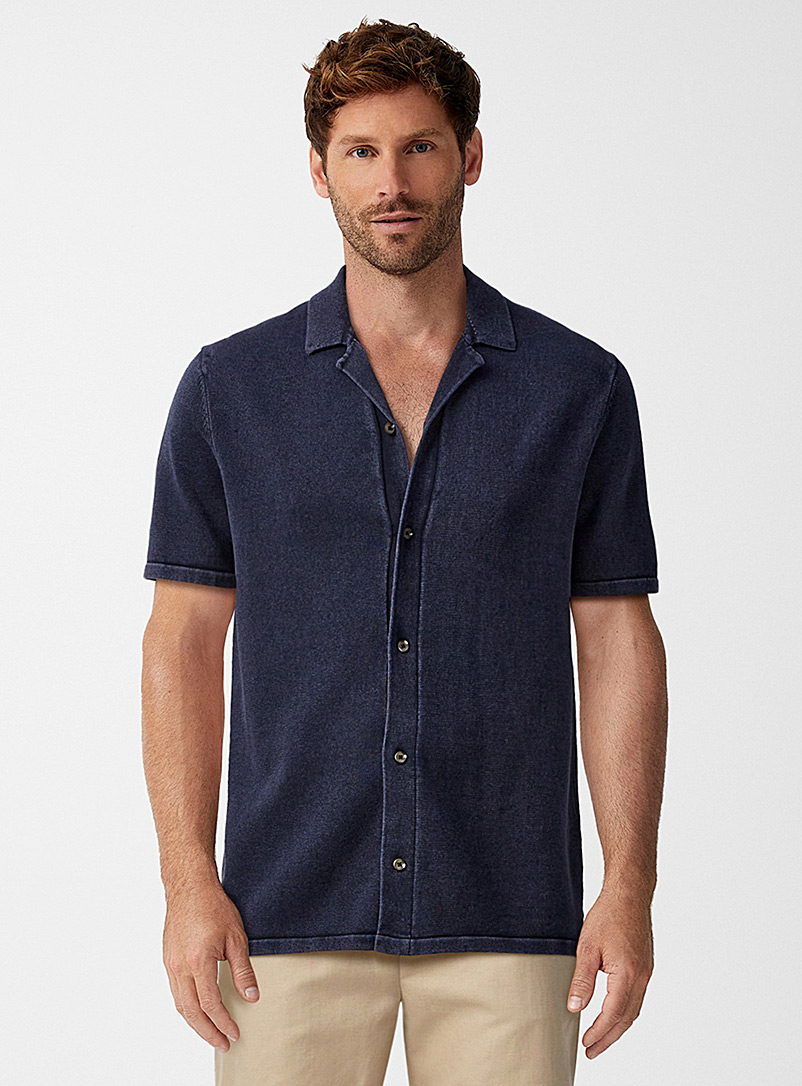 Only & Sons Marine Blue Washed-knit shirt for men