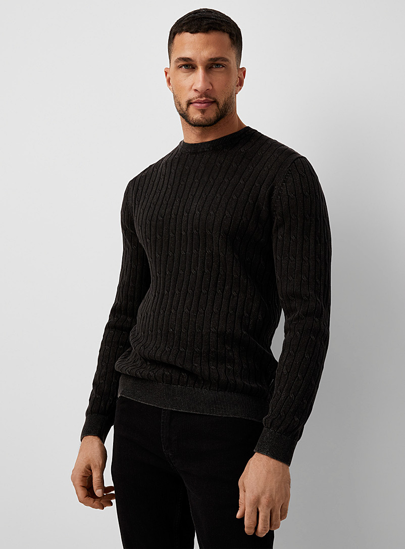 Only & Sons Black Faded twisted-cable knit sweater for men