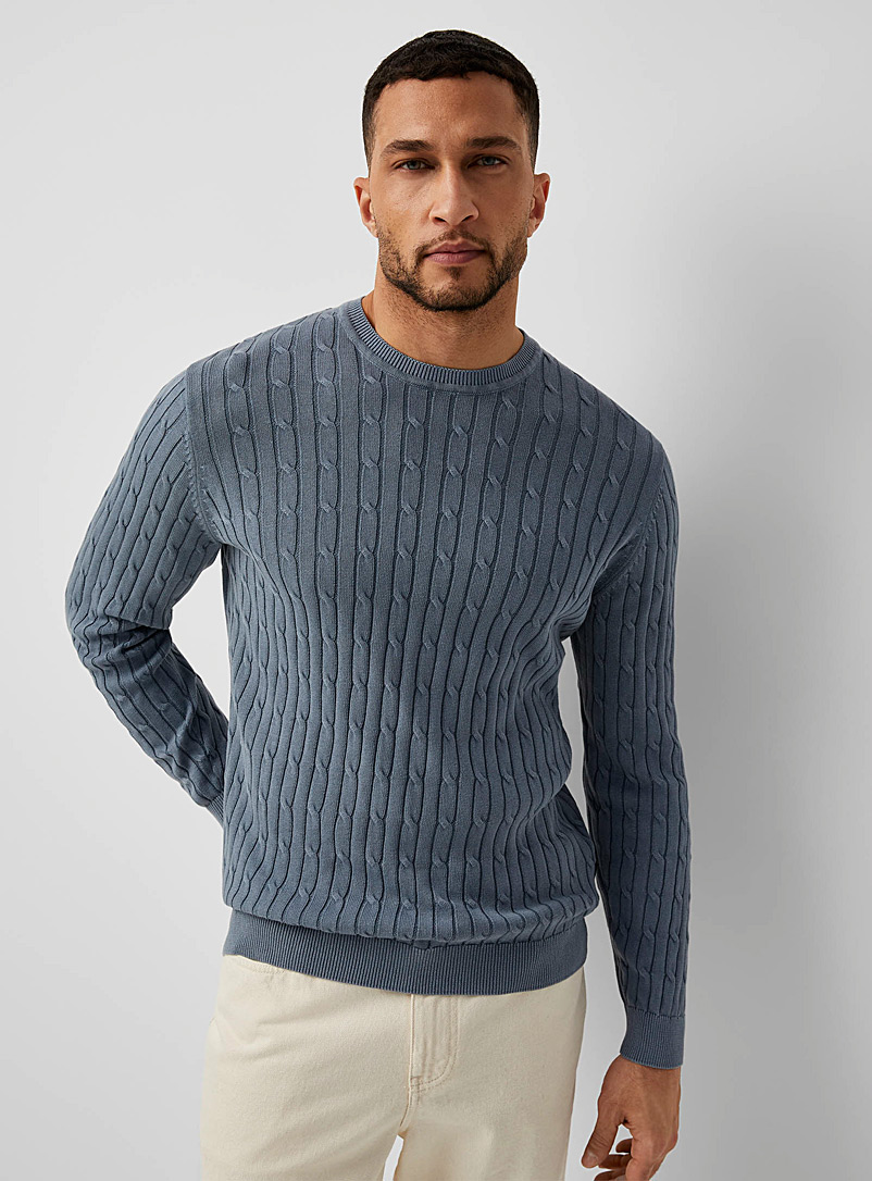 Only & Sons Blue Faded twisted-cable knit sweater for men
