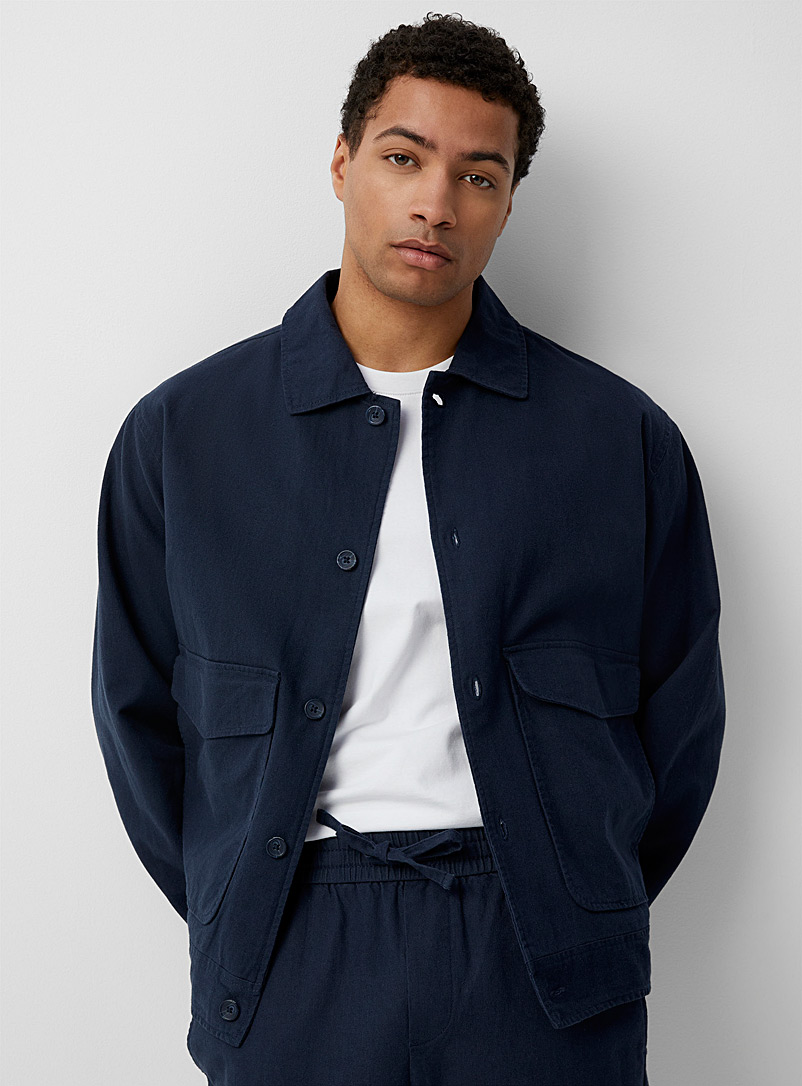 Only & Sons Navy/Midnight Blue Cotton-linen workwear jacket for men