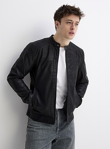 Faux-leather biker jacket
