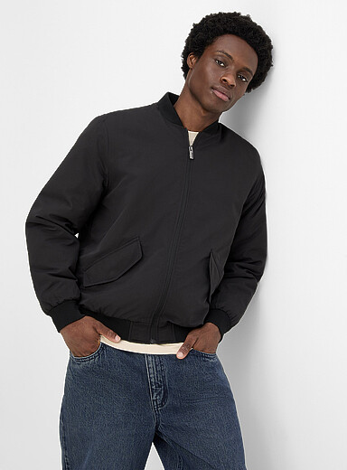 Only & Sons Black Insulated minimalist bomber jacket for men