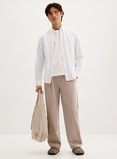 Only & Sons Ivory/Cream Beige Tie-waist pleated pant <b>Loose fit</b> for men