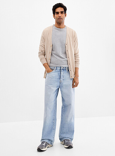 Le jean taille haute blanchi Wide <b>Coupe ample</b>