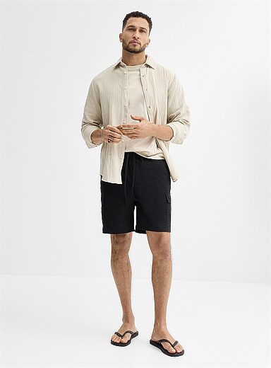 Only & Sons Black Tie-waist cargo short for men