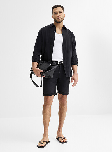 Knit-like underside black denim Bermudas