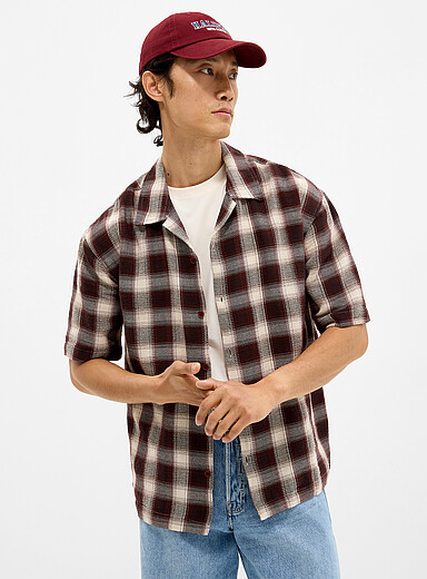 La chemise col ouvert tricot carreaux <b>Coupe relaxe</b>