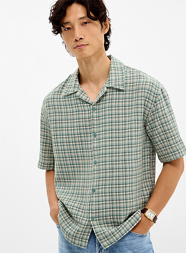 Check knit camp shirt <b>Relaxed fit</b>