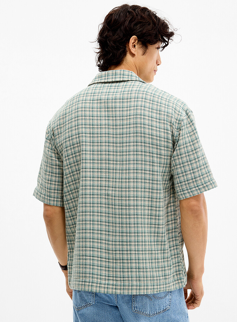Only & Sons: La chemise col ouvert tricot carreaux <b>Coupe relaxe</b> Vert pour homme