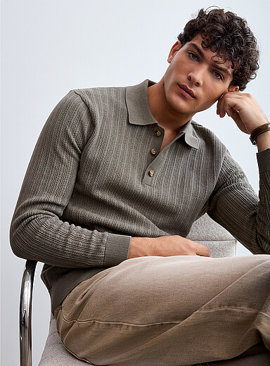 Only & Sons: Le polo rayure pointelle Vert sauge pour homme