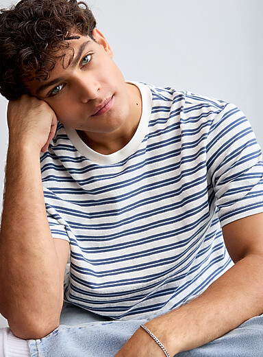 Only & Sons Blue Striped boucl&eacute; jersey T-shirt for men