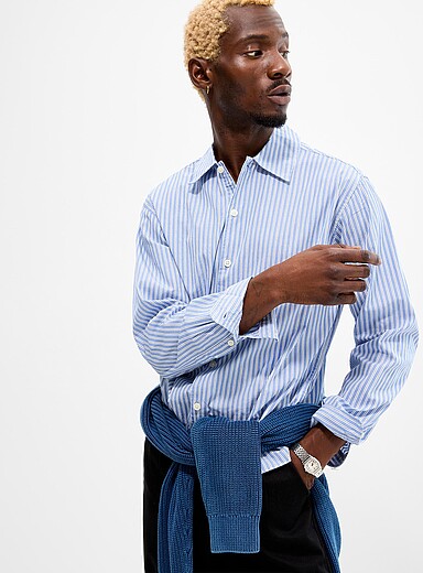 Only & Sons: La chemise popeline rayure pyjama Coupe relaxe Bleu pour homme