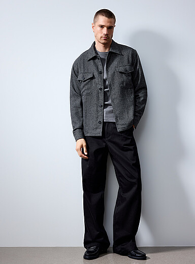 Only & Sons Black Pleated wide-leg chinos <b>Loose fit</b> for men
