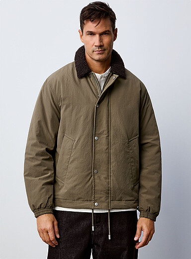 Only & Sons: La veste isol&eacute;e col moutonn&eacute; Kaki - Sauge - Olive pour homme