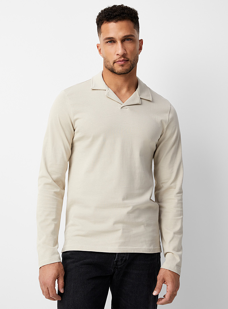 Only & Sons Beige Johnny-collar jersey polo for men