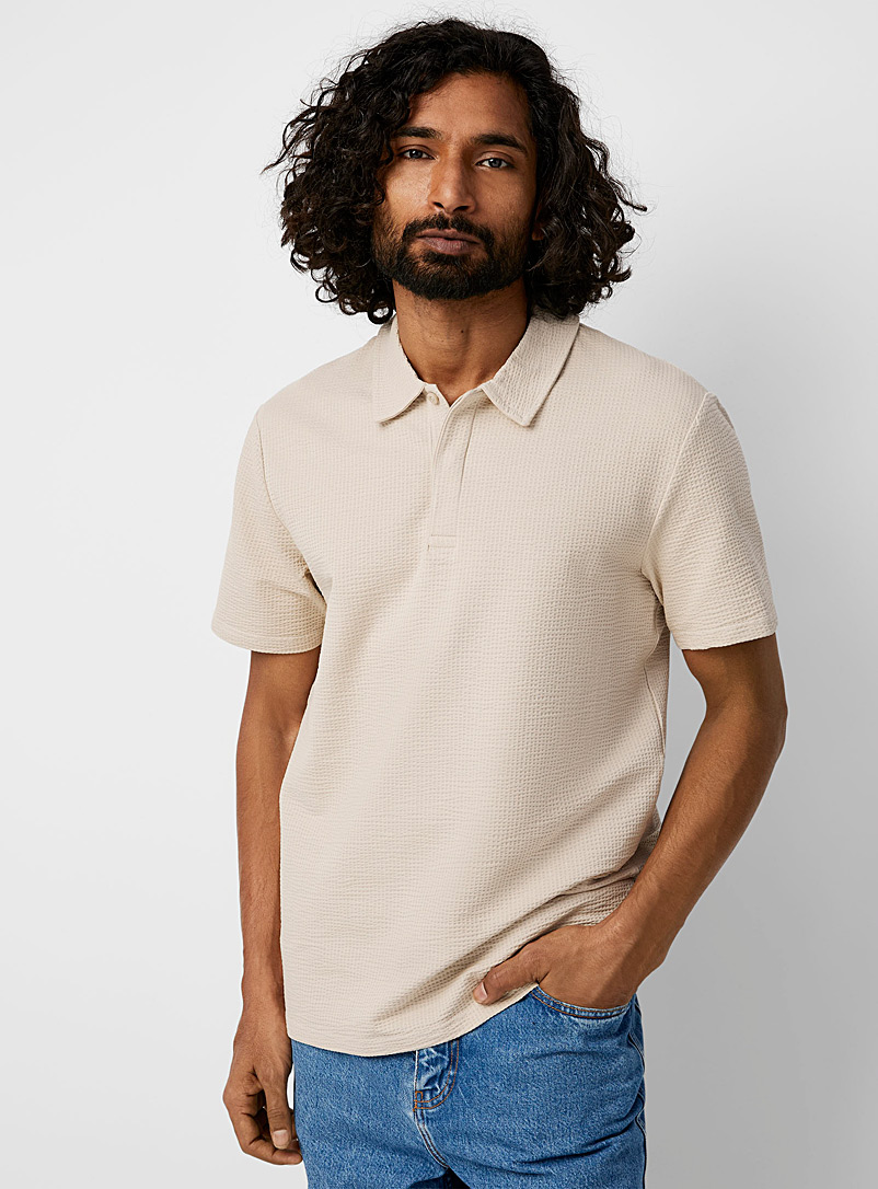 Only & Sons Taupe Seersucker jersey polo for men