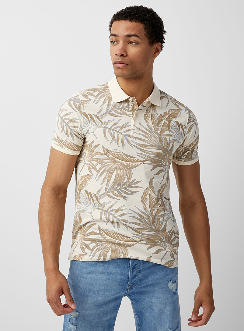 Only & Sons Patterned white Exotic foliage piqué polo for men