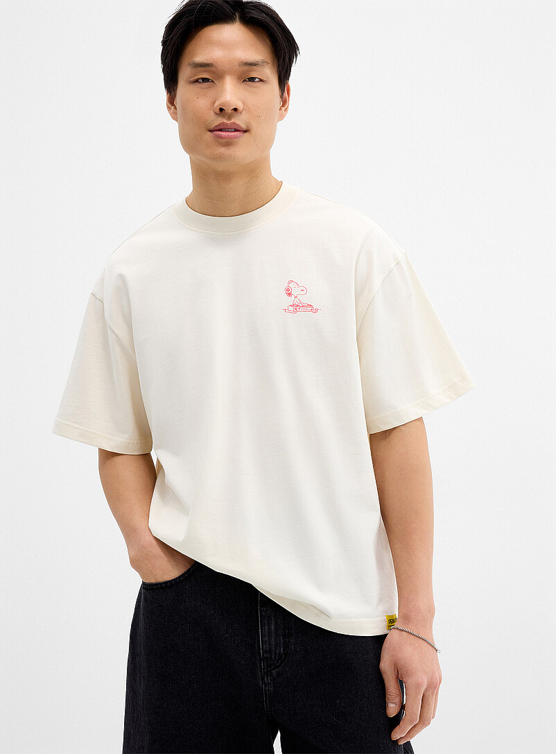 Only & Sons: Le t-shirt Peanuts Record Ivoire - Beige cr&egrave;me pour homme