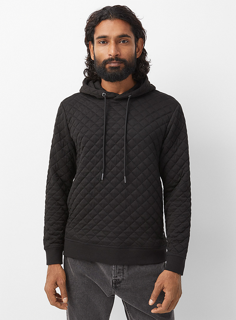 Only & Sons Black Quilted hooded sweatshirt for men