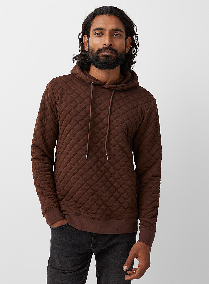 Only & Sons Brown Quilted hooded sweatshirt for men