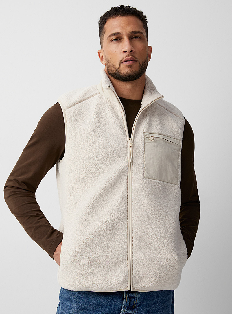 Only & Sons Cream Beige Sleeveless sherpa jacket for men