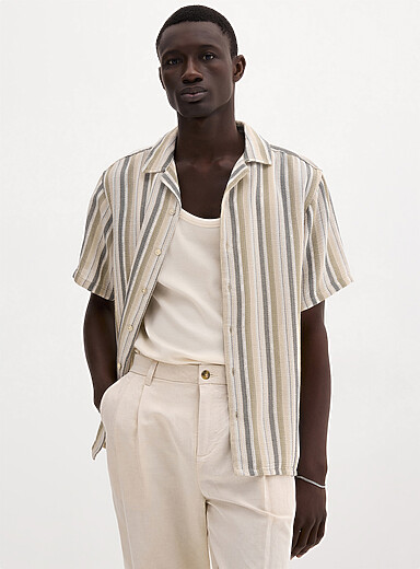 Only & Sons: La chemise tricot a&eacute;rien ray&eacute; <b>Coupe r&eacute;guli&egrave;re</b> Bleu pour homme
