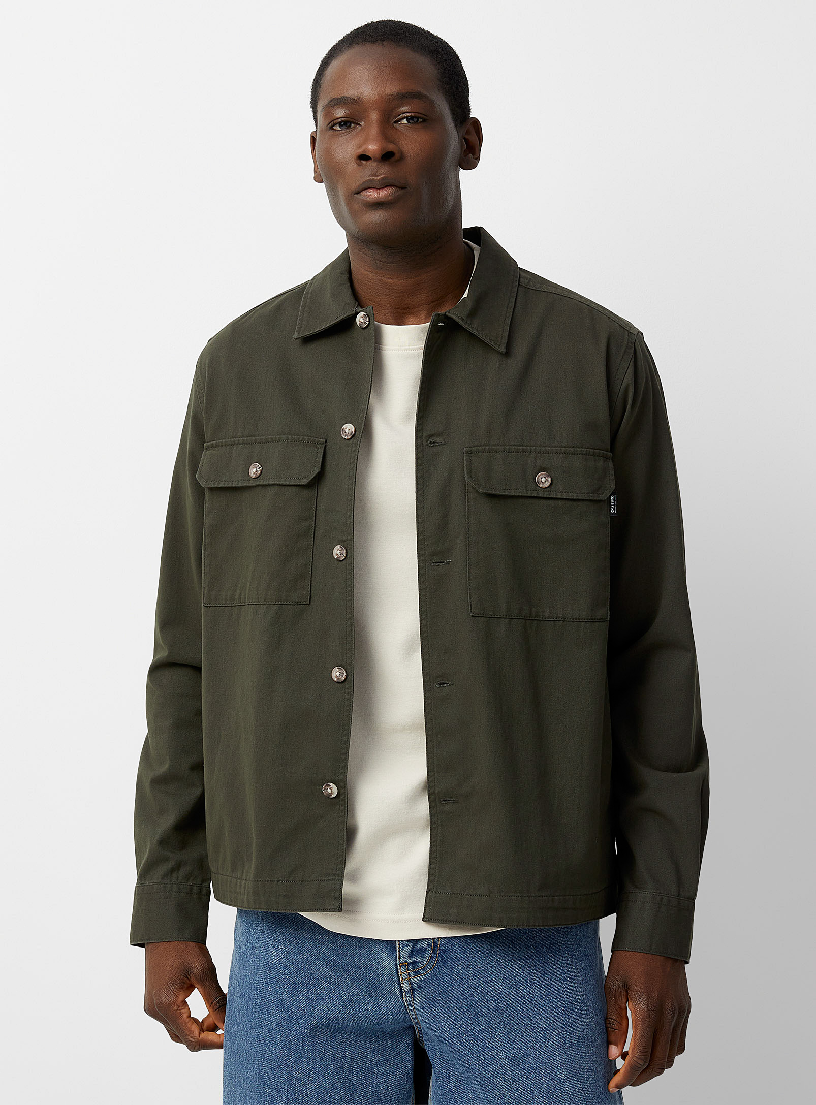 Only & Sons Solid Twill Overshirt In Khaki