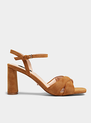 Crossover strap block-heel sandals 