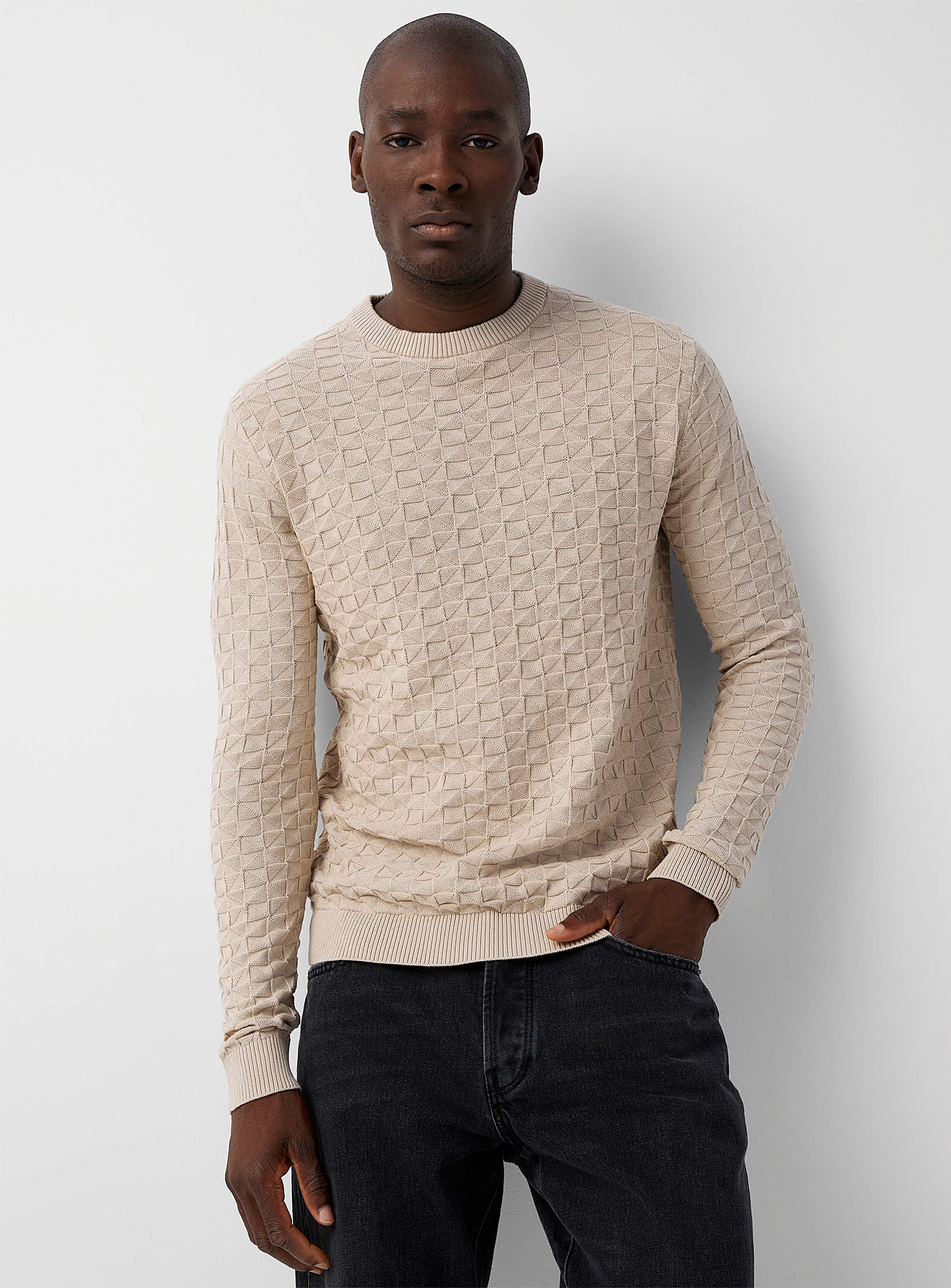 Only & Sons Geo Jacquard Sweater In Ivory White