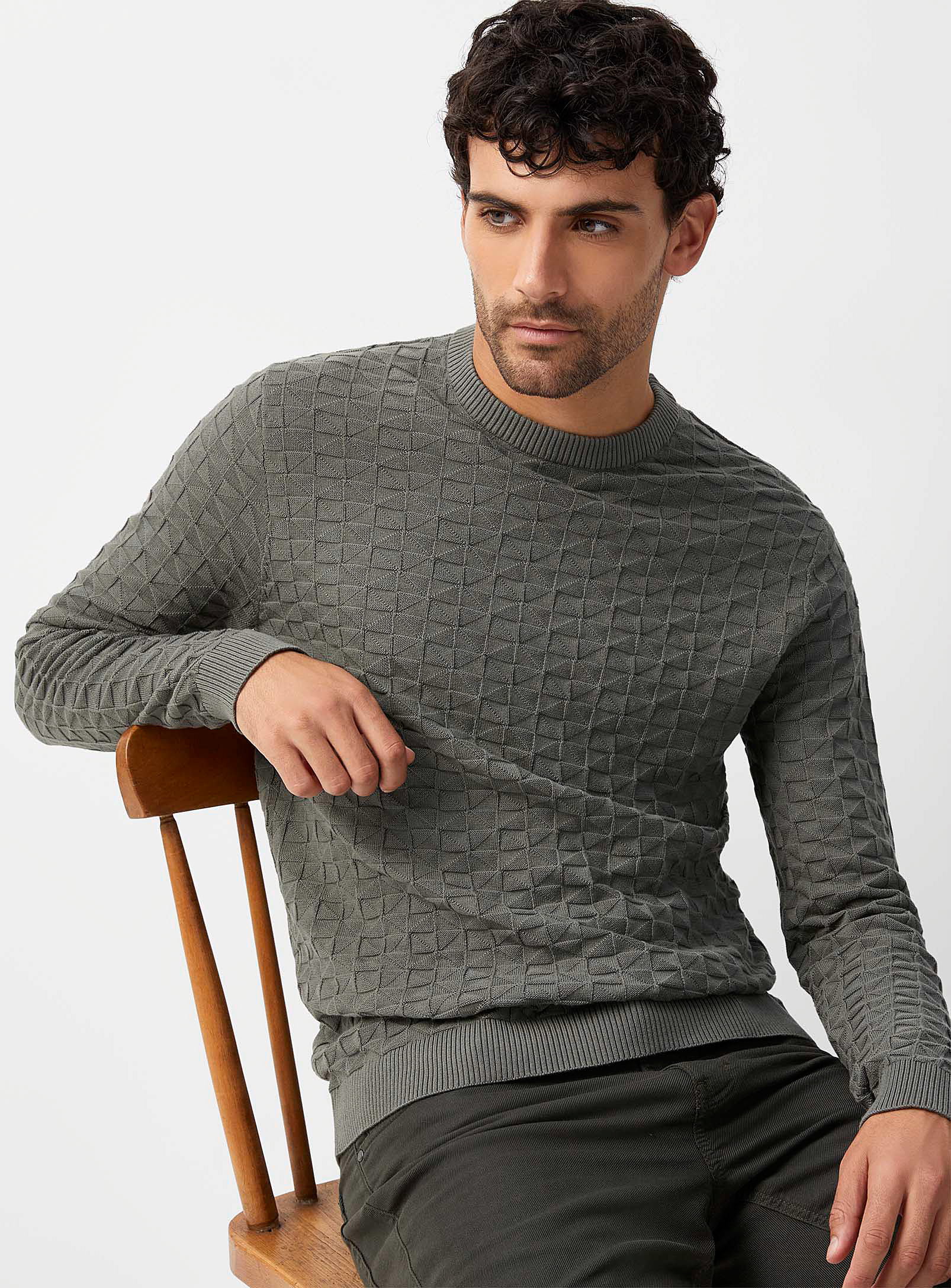 Only & Sons Geo Jacquard Sweater In Green