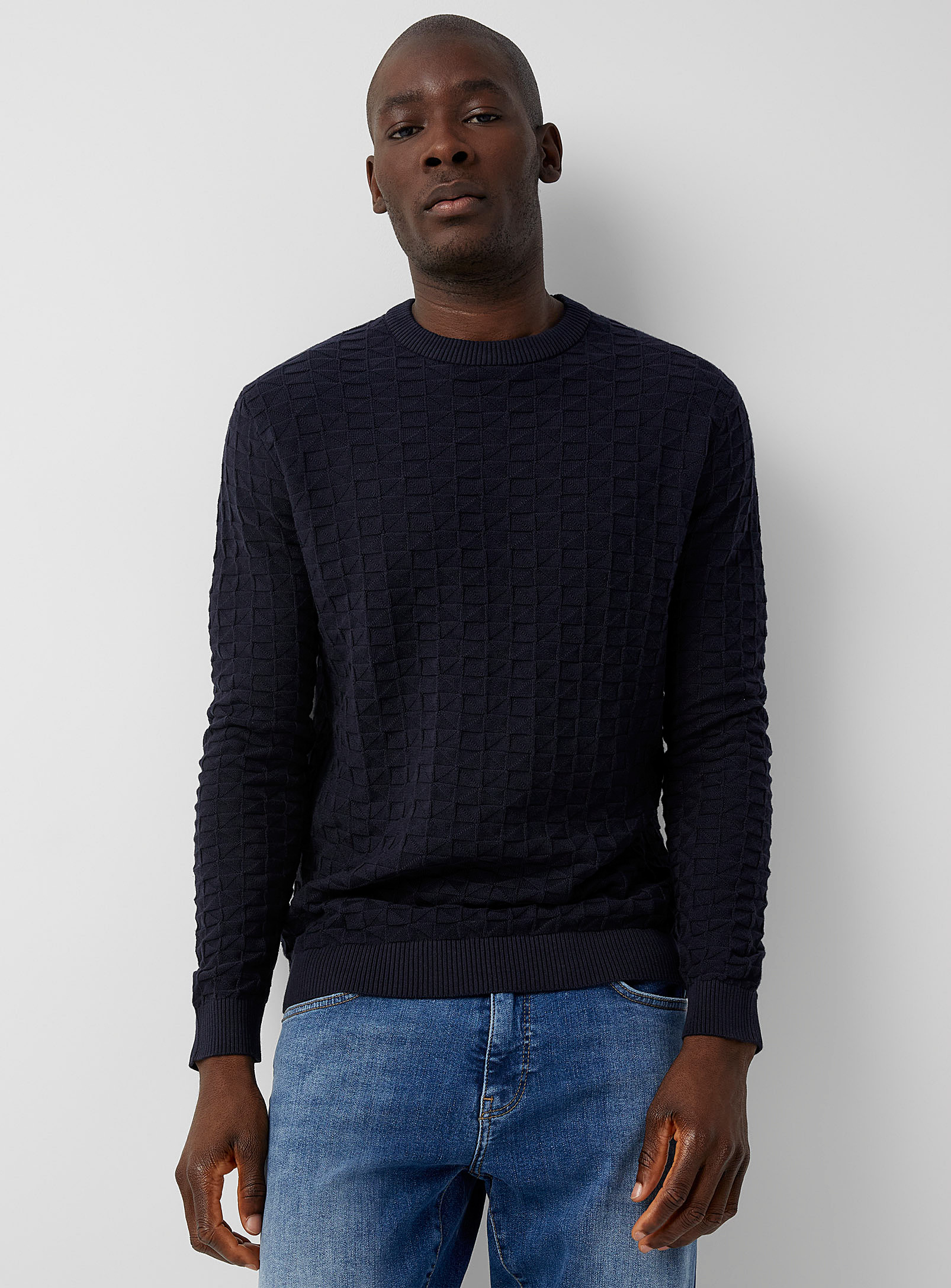 Only & Sons Geo Jacquard Sweater In Marine Blue