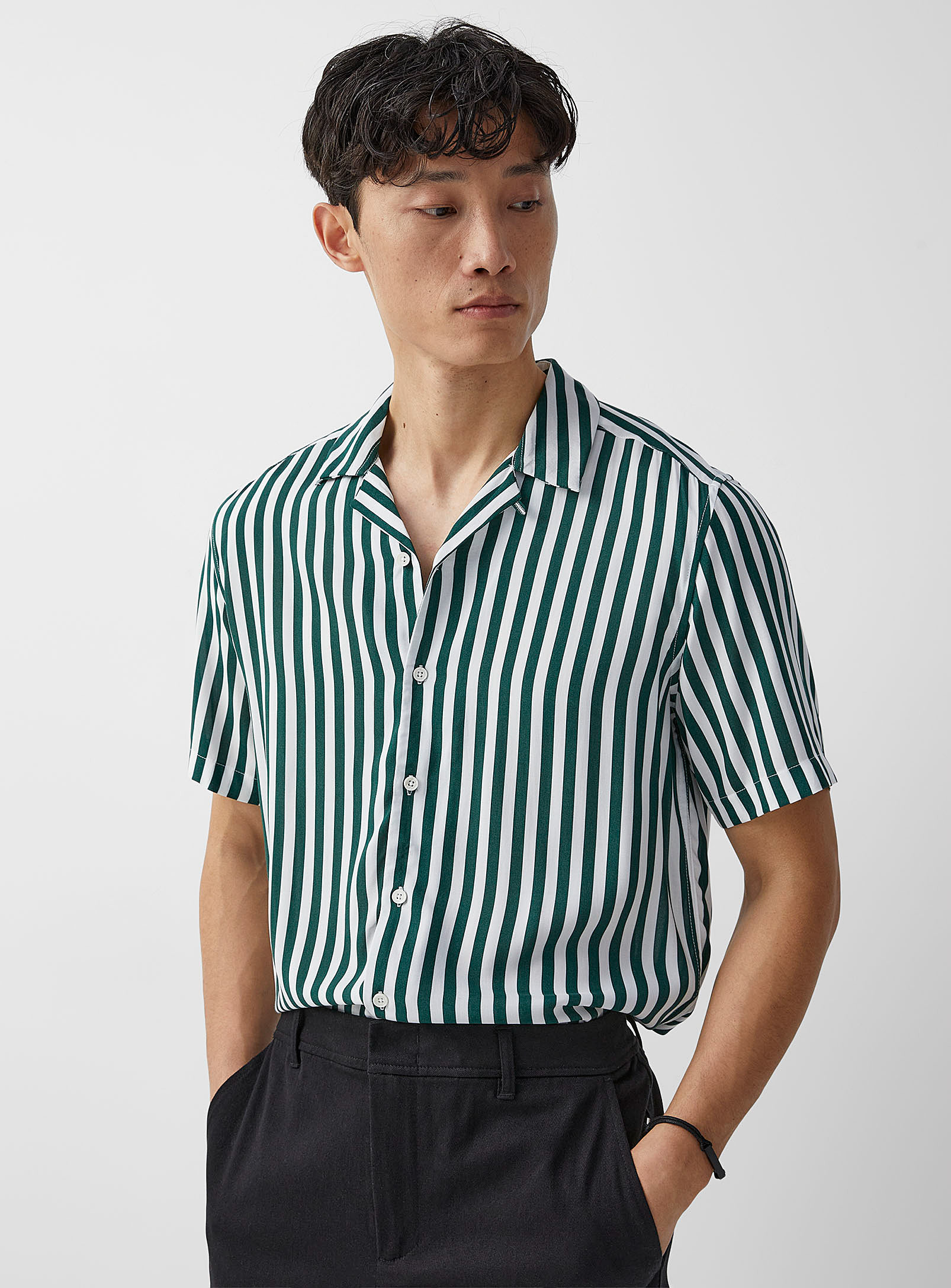 Only & Sons Seaside Stripe Camp Shirt Comfort Fit In Green