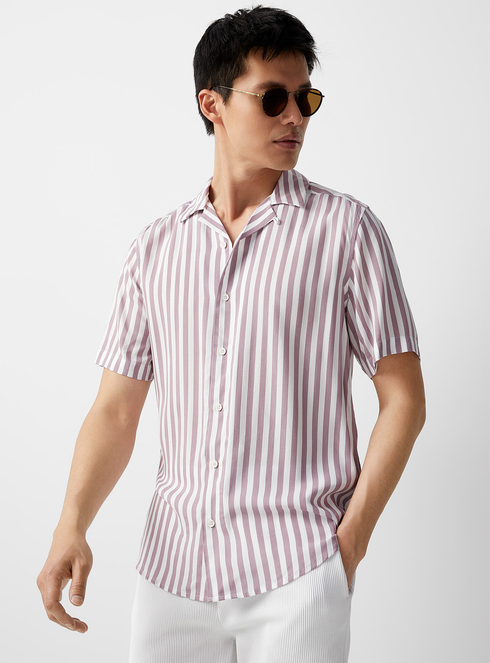 Only & Sons Seaside Stripe Camp Shirt Comfort Fit In Lilacs