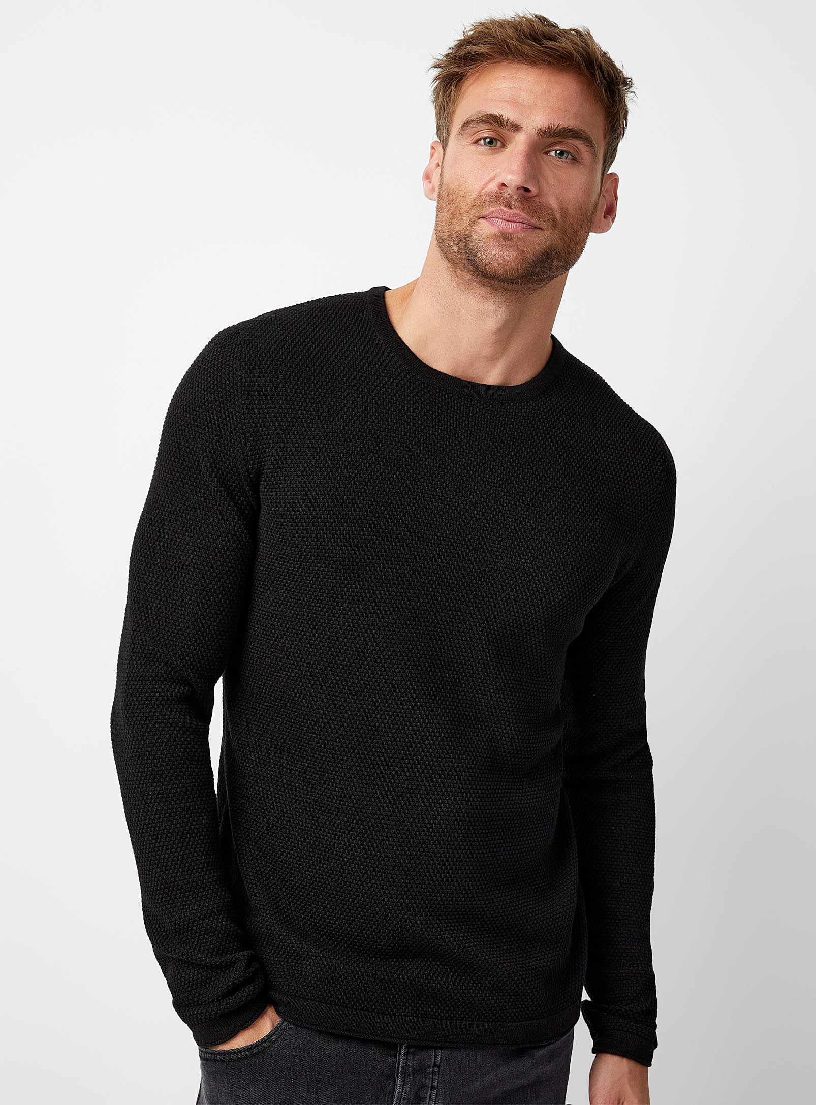 Only & Sons Embossed Knit Sweater In Black