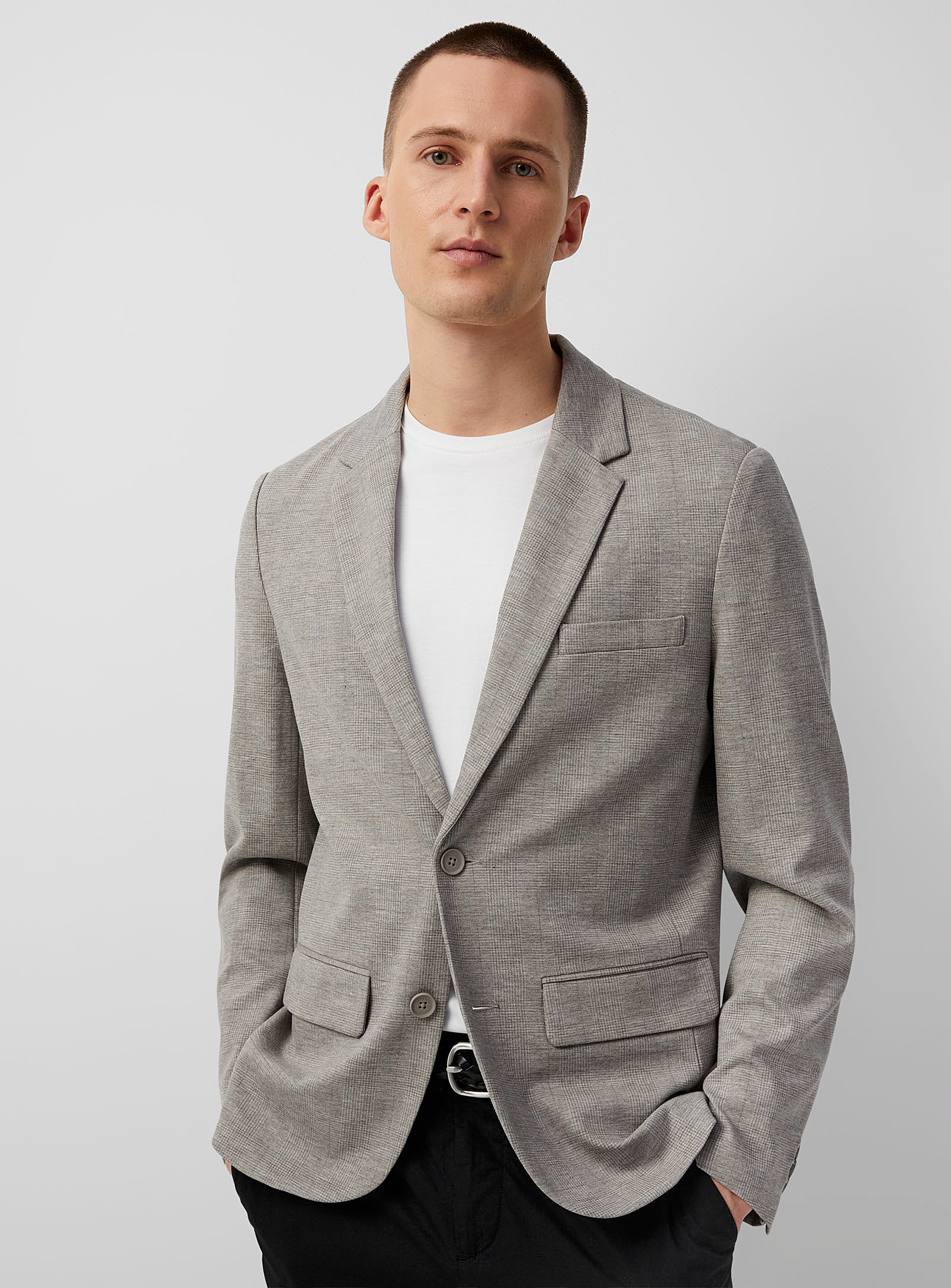 Only & Sons - Men's Taupe check knit jacket Slim fit