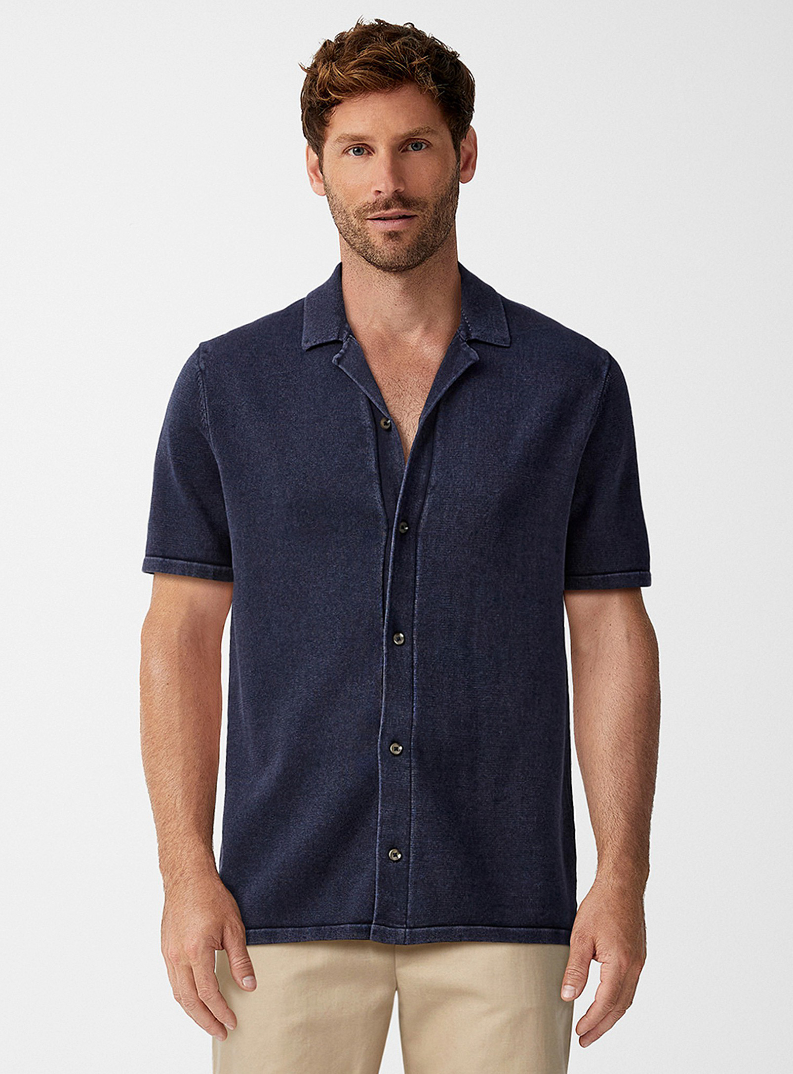 Only & Sons Washed-knit Shirt In Marine Blue
