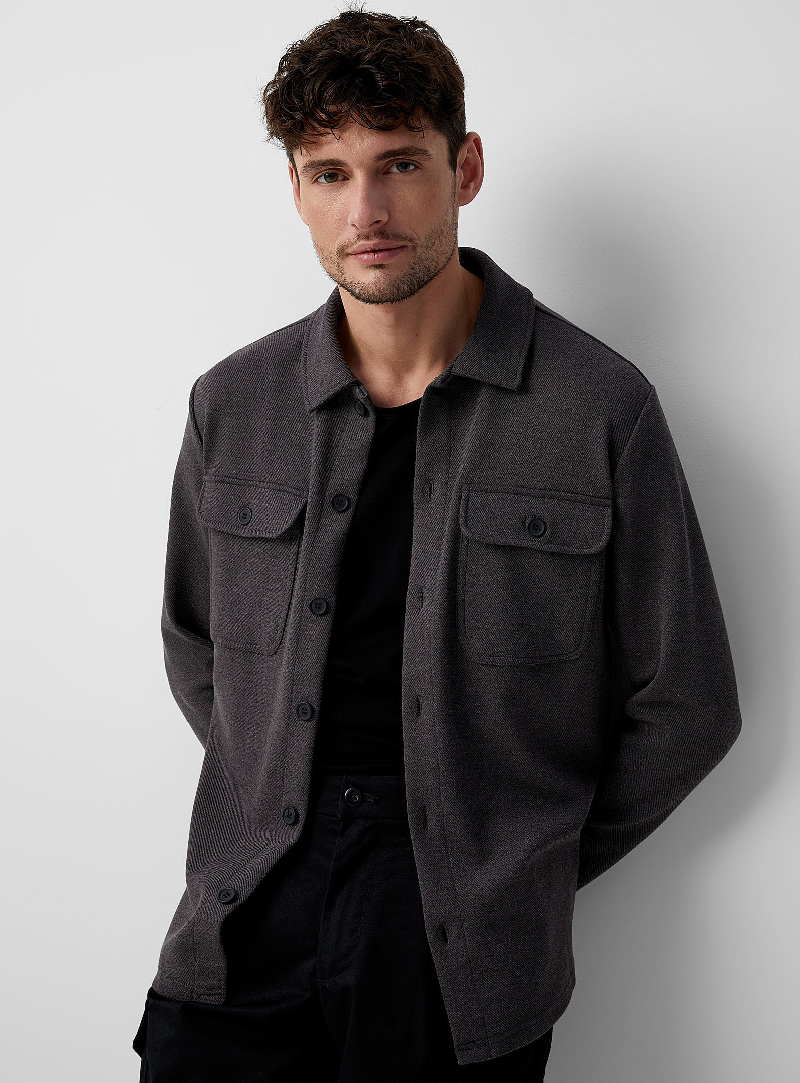 Only & Sons Etched Jersey Overshirt In Grey