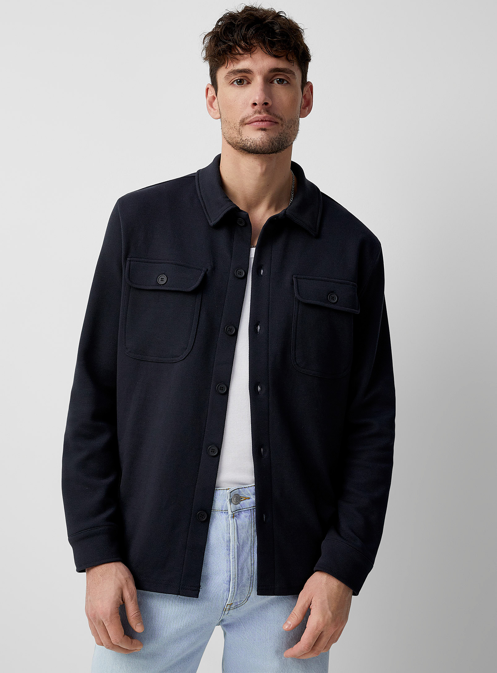 Only & Sons Etched Jersey Overshirt In Marine Blue