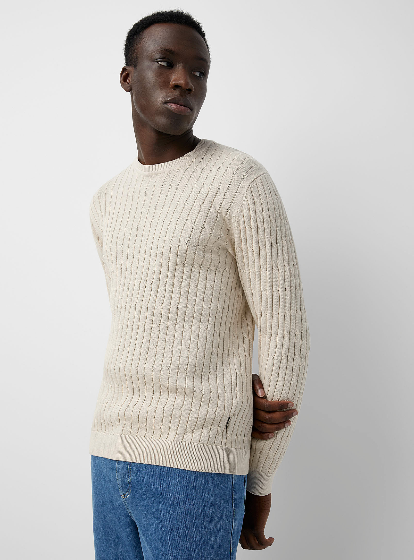 Only & Sons Faded Twisted-cable Knit Sweater In Ivory White