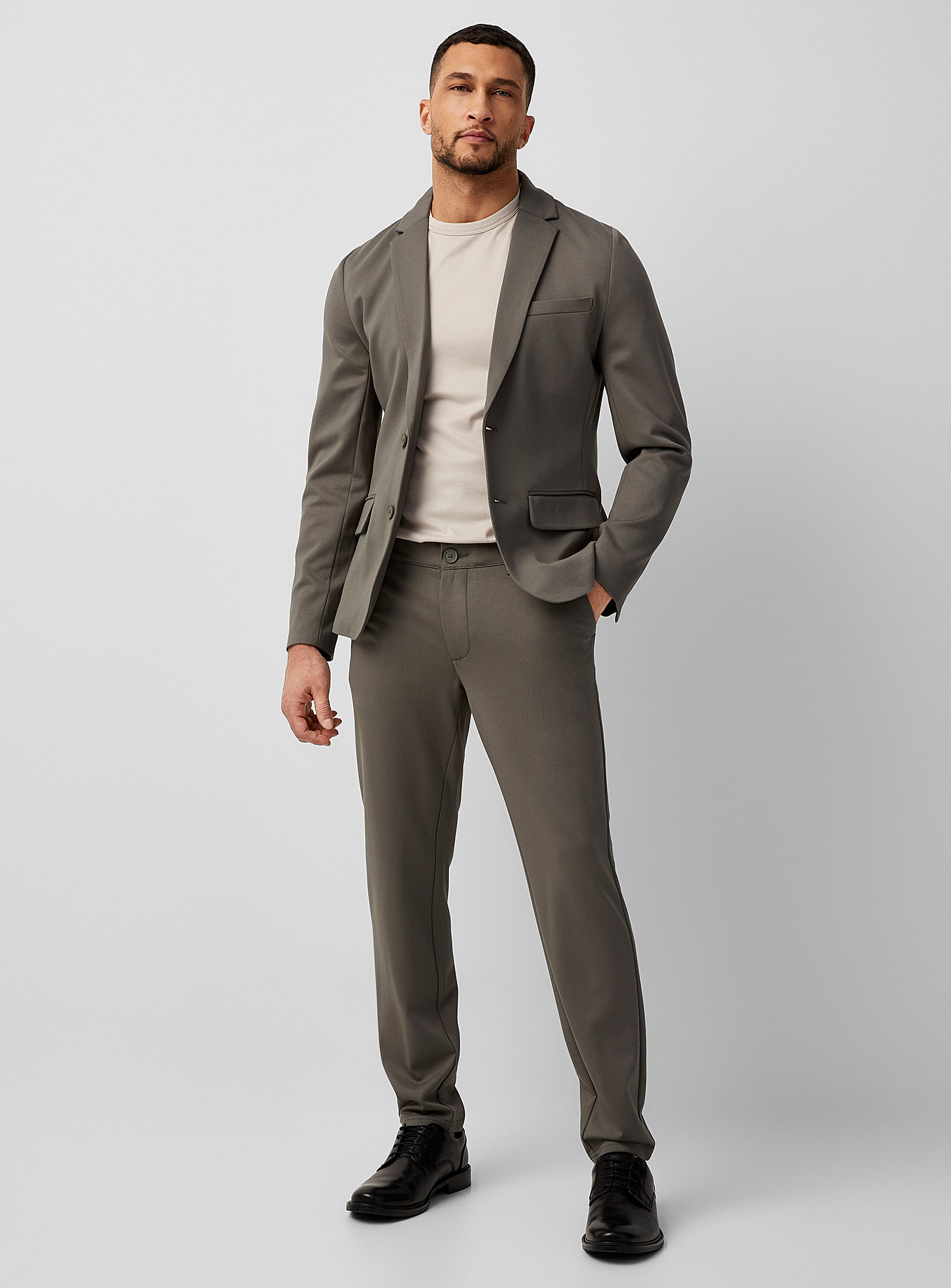 Only & Sons Olive Stretch-knit Pant Slim Fit In Grey