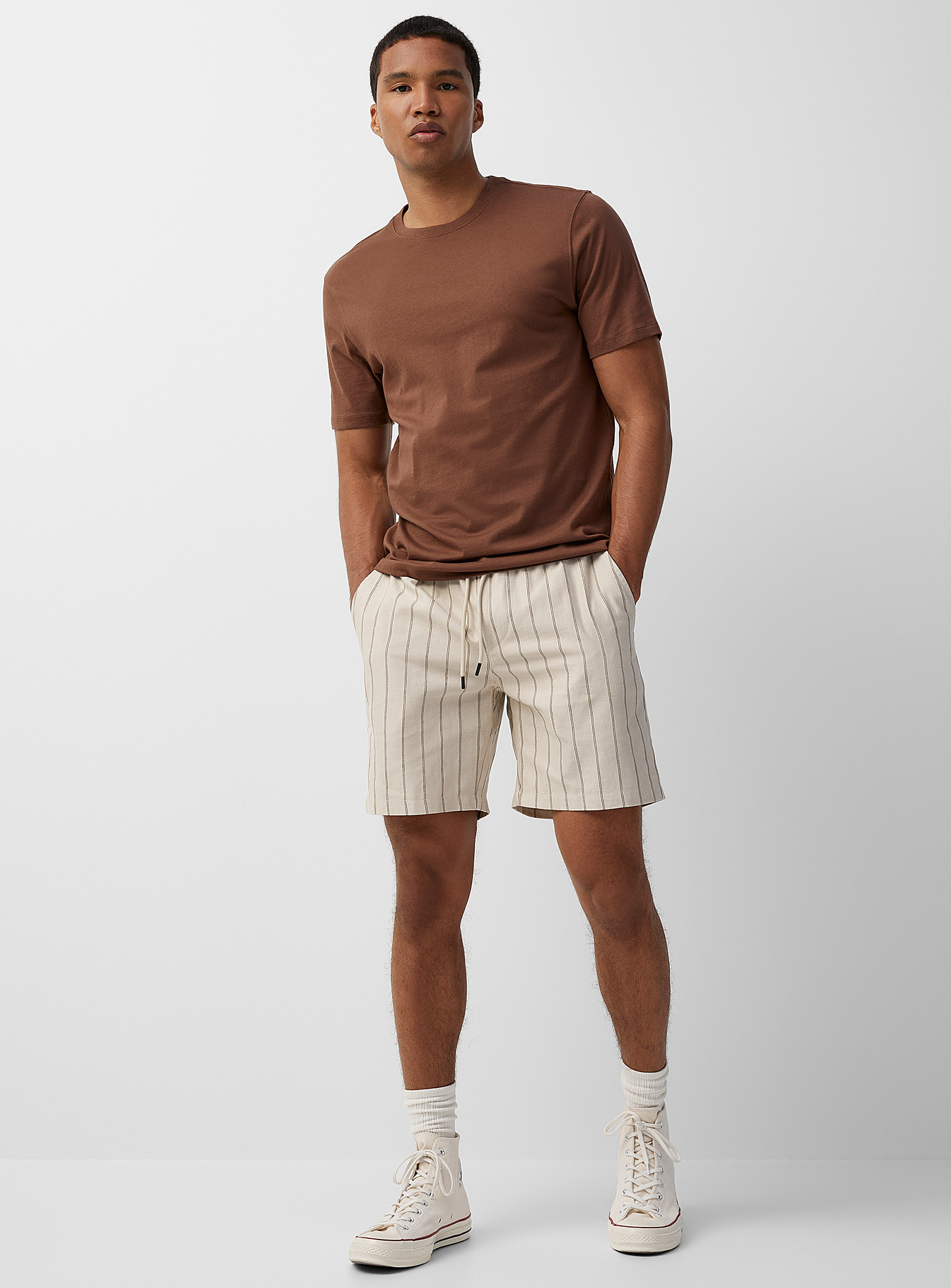 Only & Sons Comfort-waist Striped Bermudas In Silver