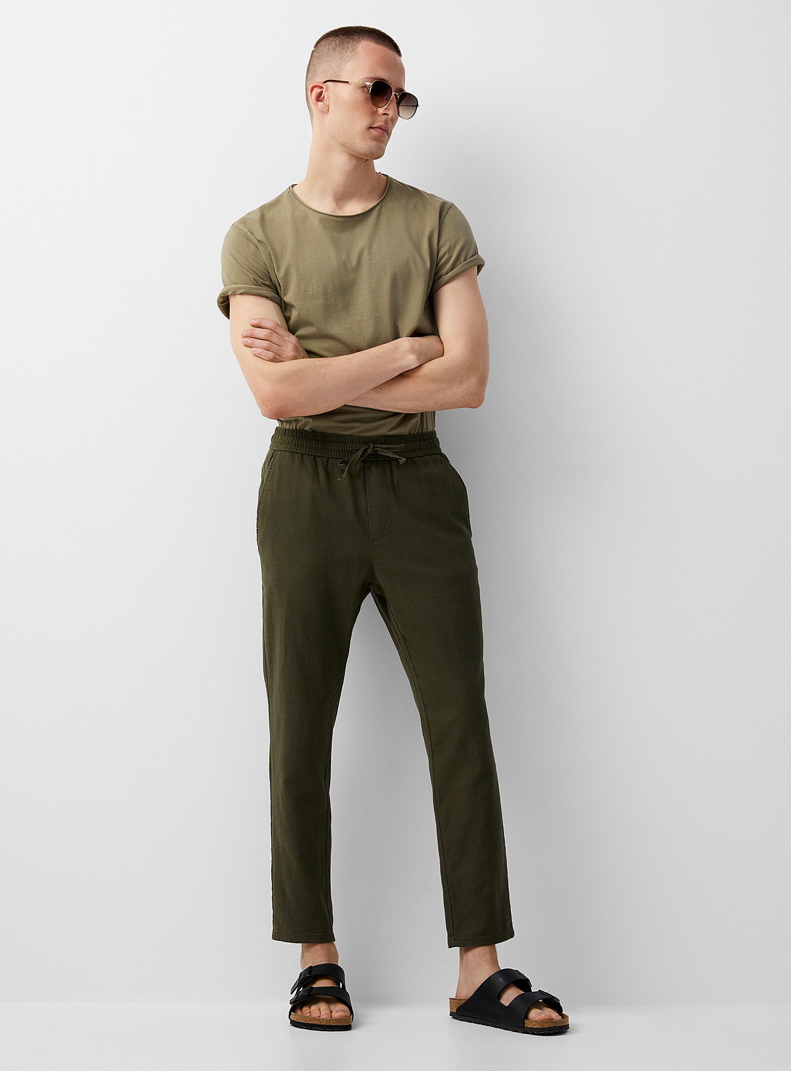 Only & Sons Comfort-waist Linus Pant Tapered Fit In Khaki/sage/olive