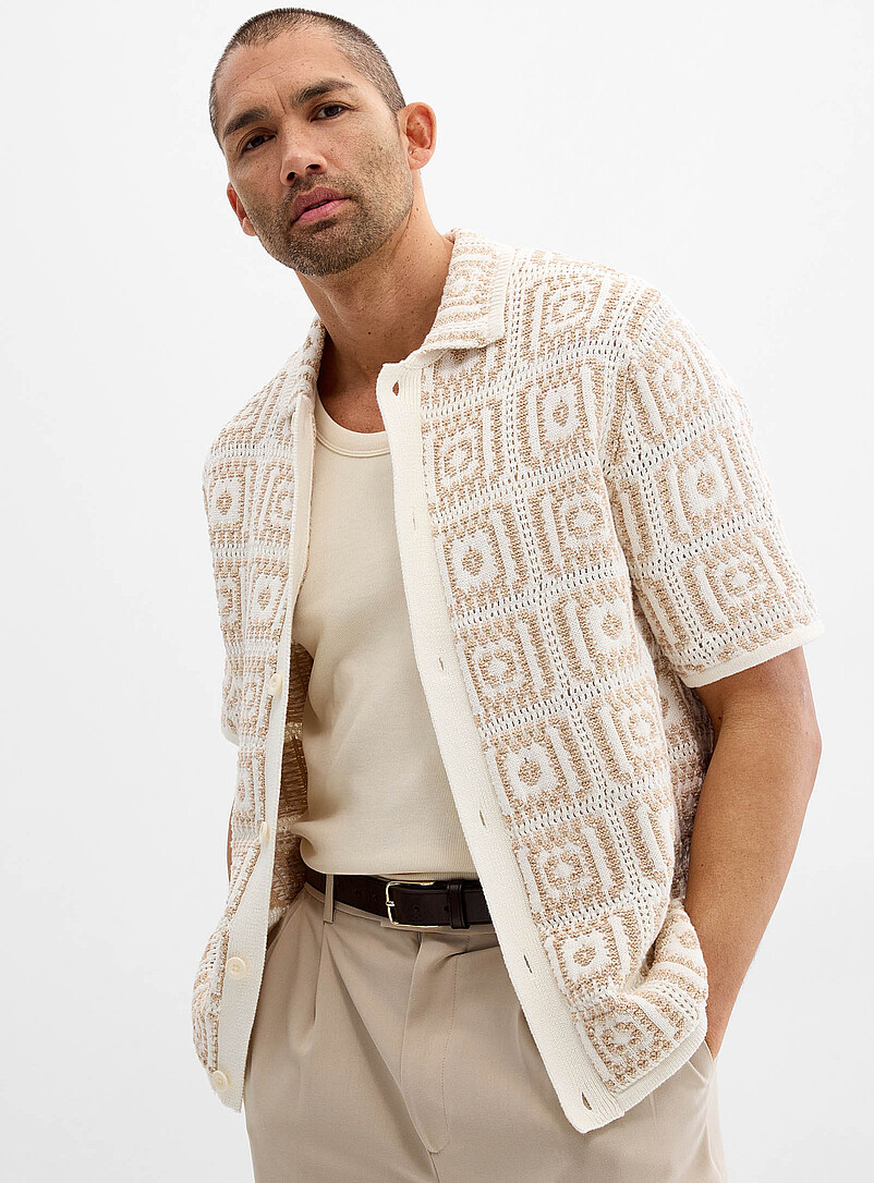 Mosaic crochet polo-collar cardigan product image (primary)